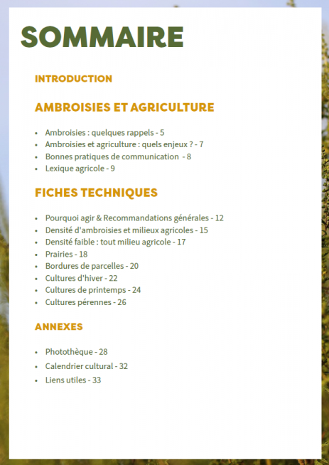 sommaire guide d'accompagnement ambroisie plante invasive comment s'en débarrasser parcelle agricole agriculture